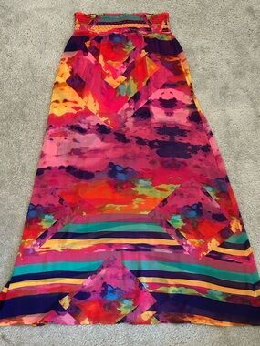 bebe Bright Multicolor Watercolor Maxi Skirt